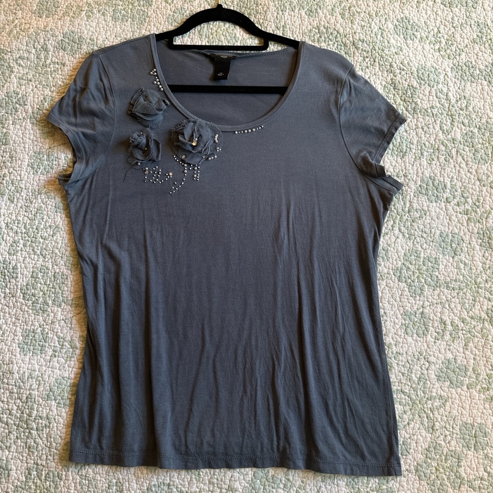Ann Taylor Gray Floral Embellished Tee